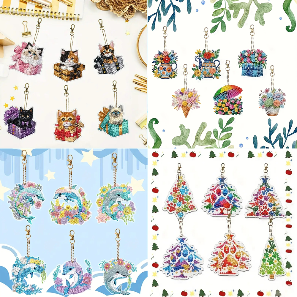 Resin Craft Kit - 6-piece DIY Diamond Keychain - Cat