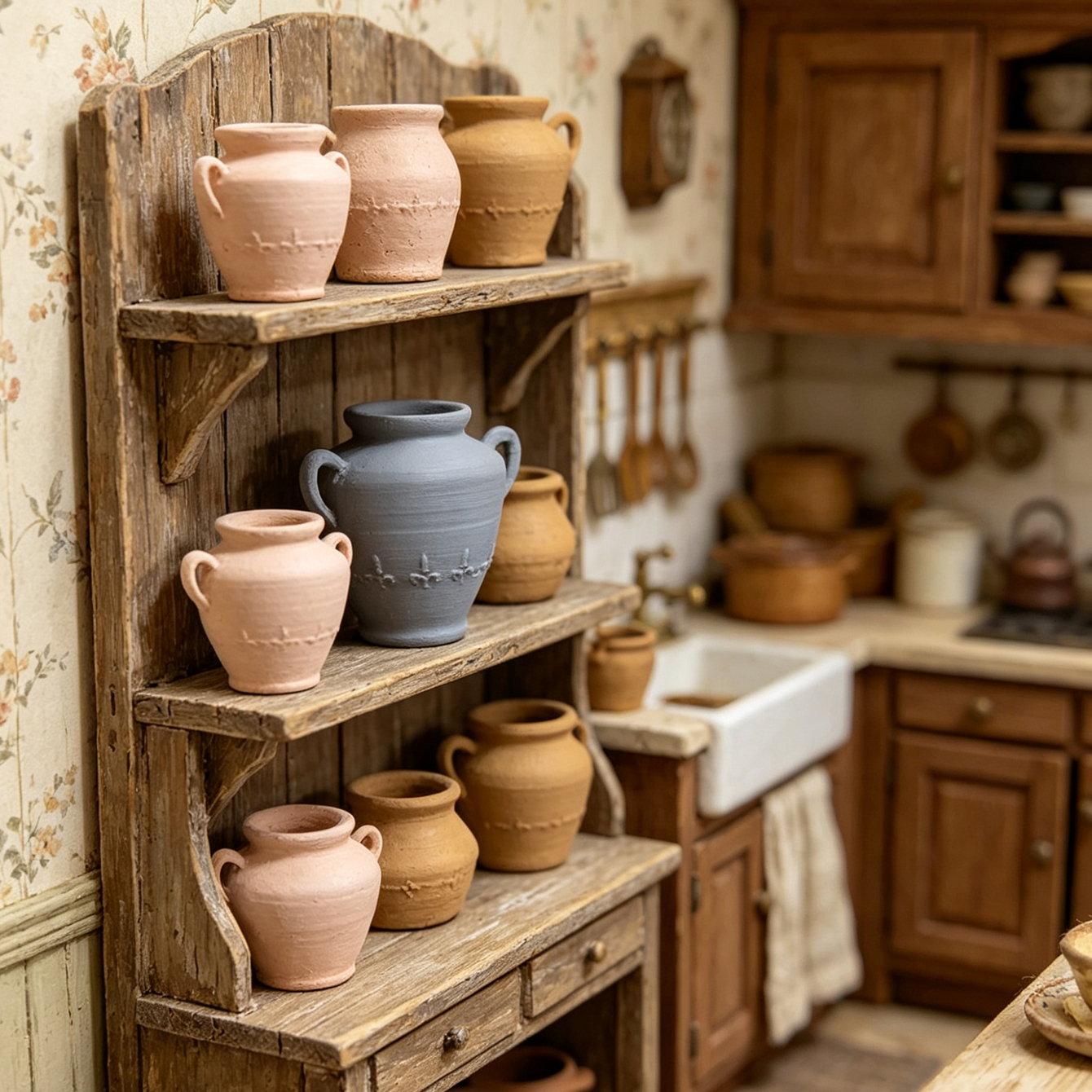 Resin Craft Ideas - Miniature ceramic three-piece set, dollhouse retro