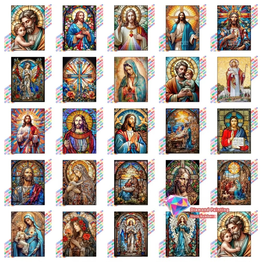 Resin Craft Material - 1PC frameless Easter Jesus Square Round