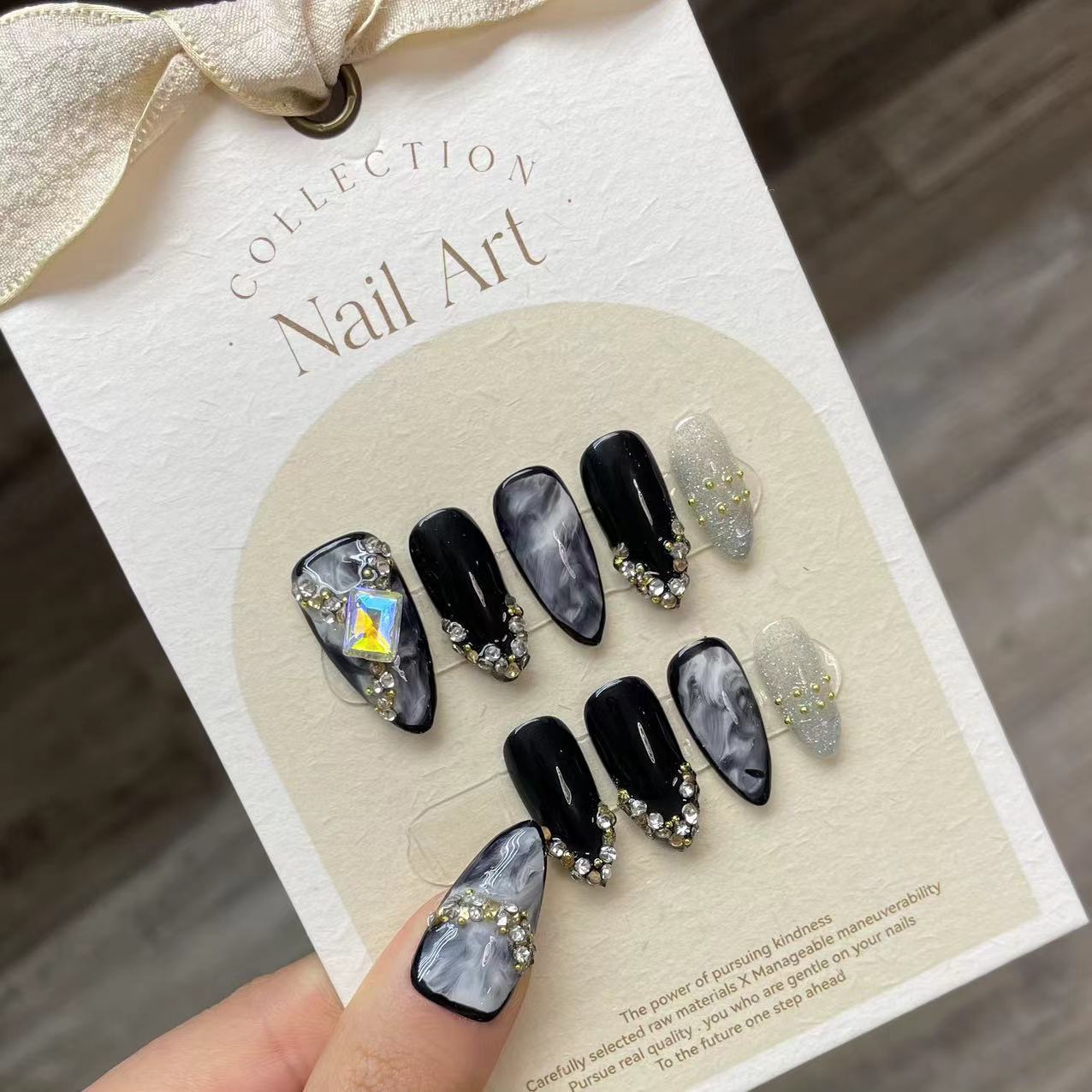 Handmade Press on Nails Black  – Resin Craft Material recenzja i cena