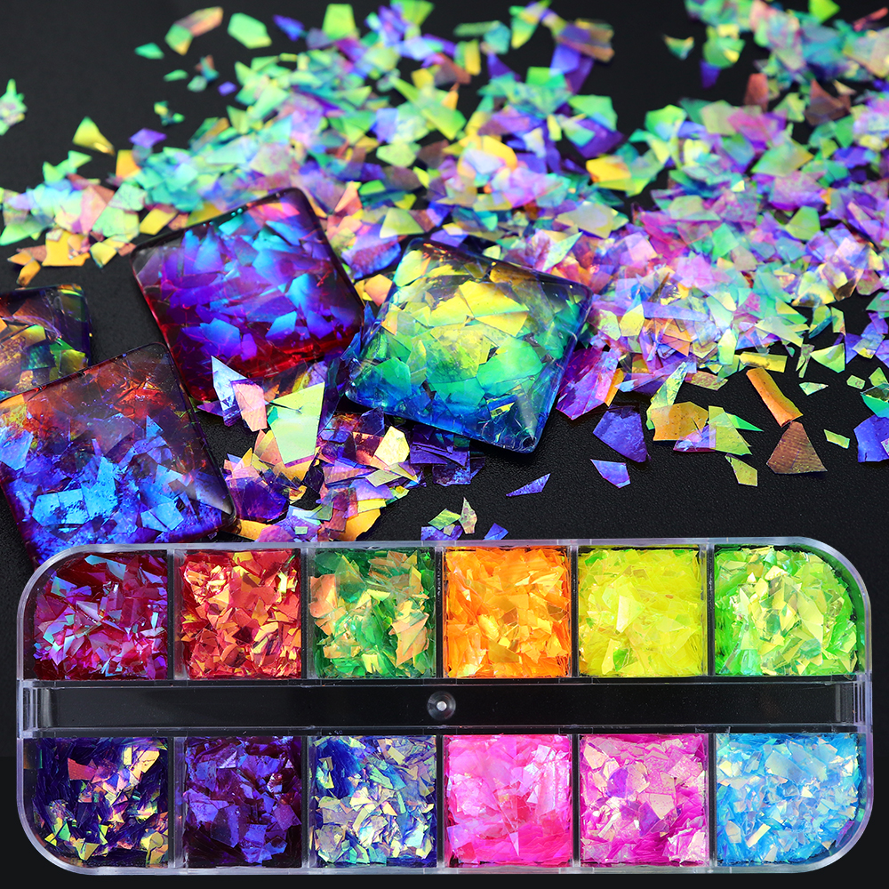 12 Grids/Box Iridescent Glitte – Gold Foil Flakes recenzja i cena