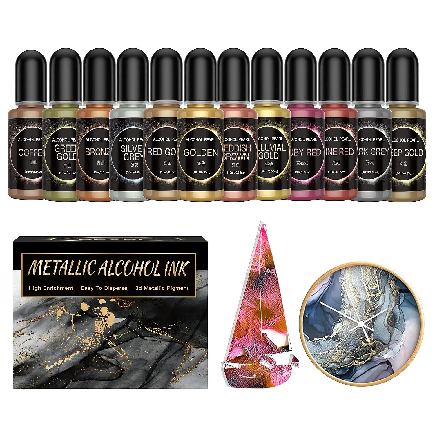 12PCS Metal Resin Pigment 10ml – Resin Dye Alcohol recenzja i cena